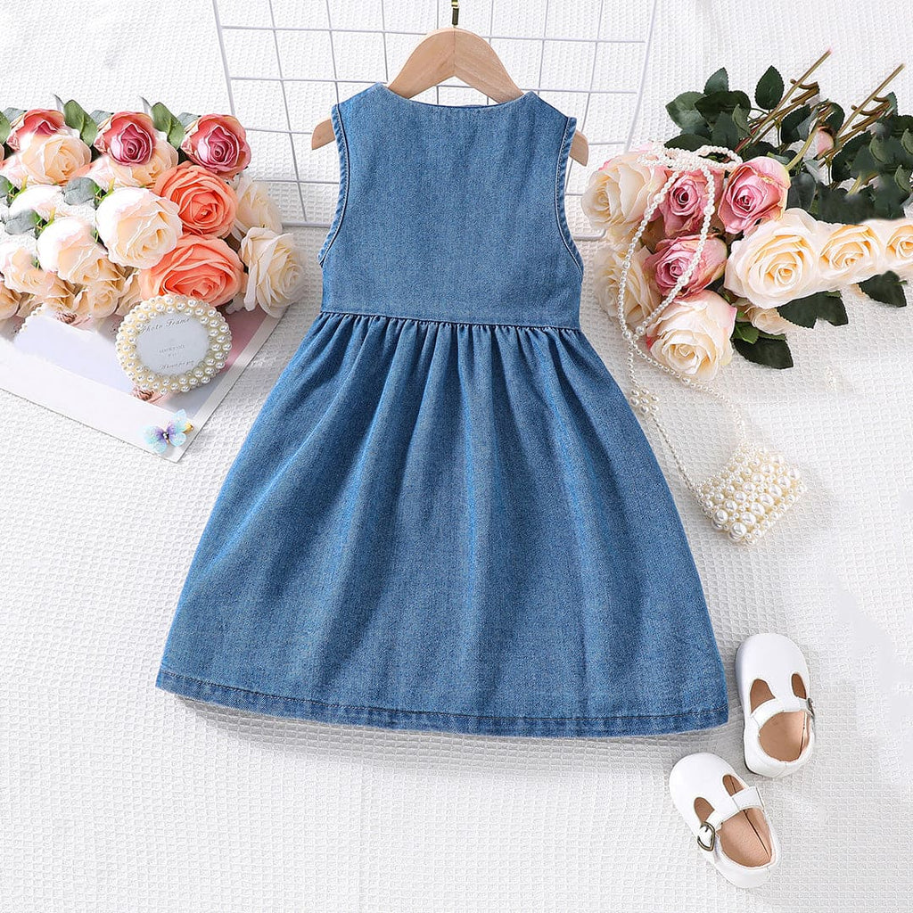 Girls Blue Sleeveless Fit & Flare Denim Dress Casual Dresses   