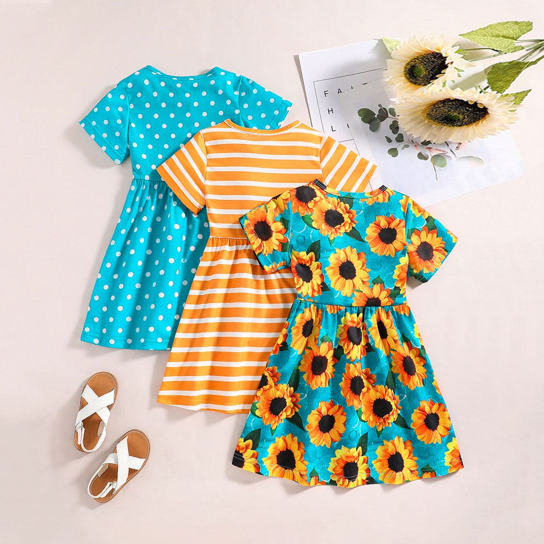 Girls Printed Short Sleeves Fit & Flare Casual Dress Casual Dresses   