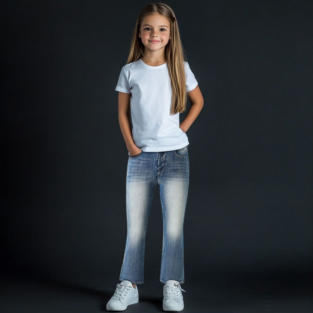 Girls Blue Light Shade Flared Denim Jeans Blue 8-9 Y 