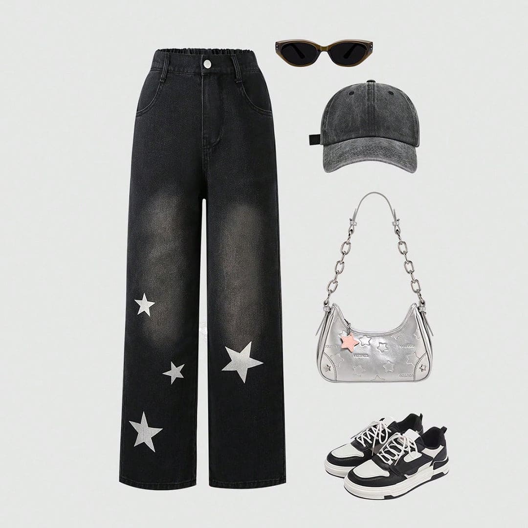 Girls Black Solid Straight Fit Denim Jeans   