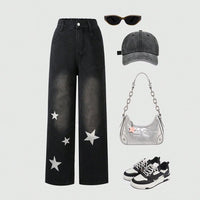 Girls Black Solid Straight Fit Denim Jeans   