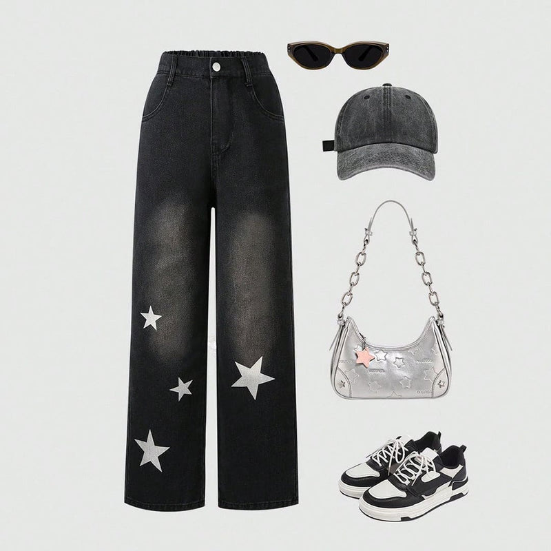 Girls Black Solid Straight Fit Denim Jeans   