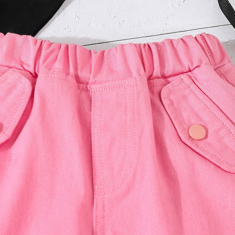 Girls Pink Solid Cargo Pants Pants   