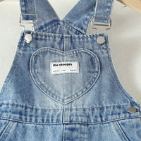 Girls Blue Heart Print Denim Dungaree Jumpsuits   