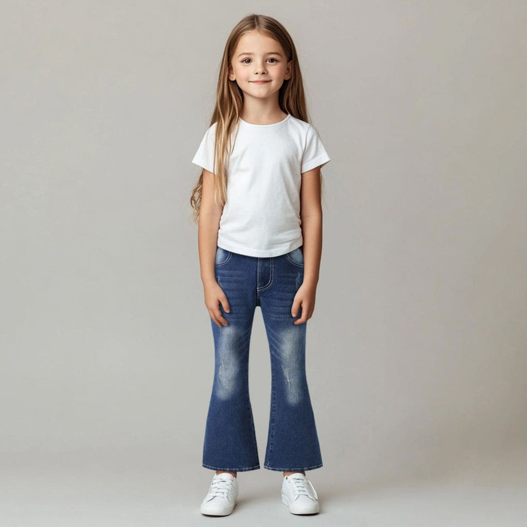 Girls Dark Blue Light Wash Flared Denim Jeans Dark Blue 8-9 Y 