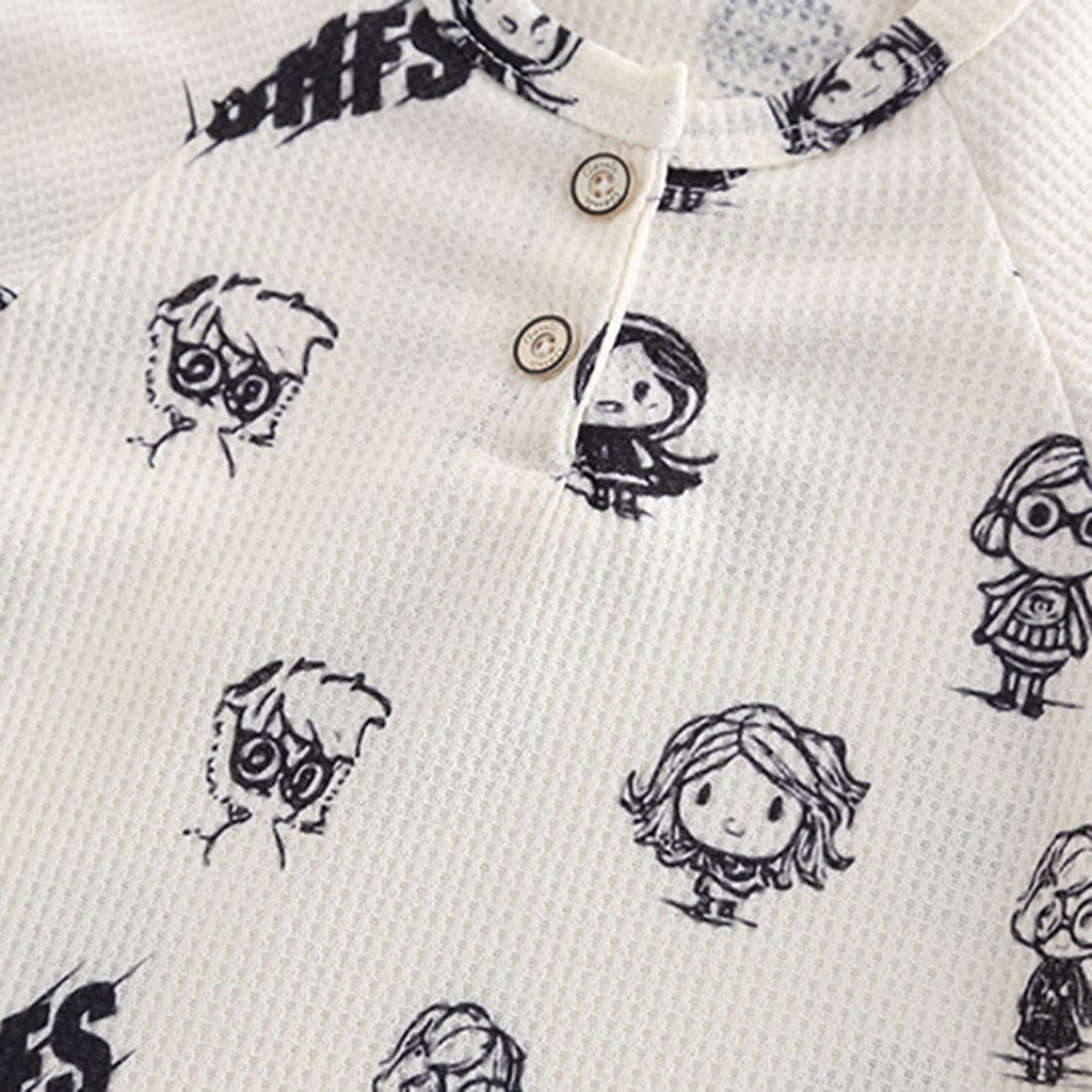 Boys White Cartoon Print T-shirt with Shorts Set Sets