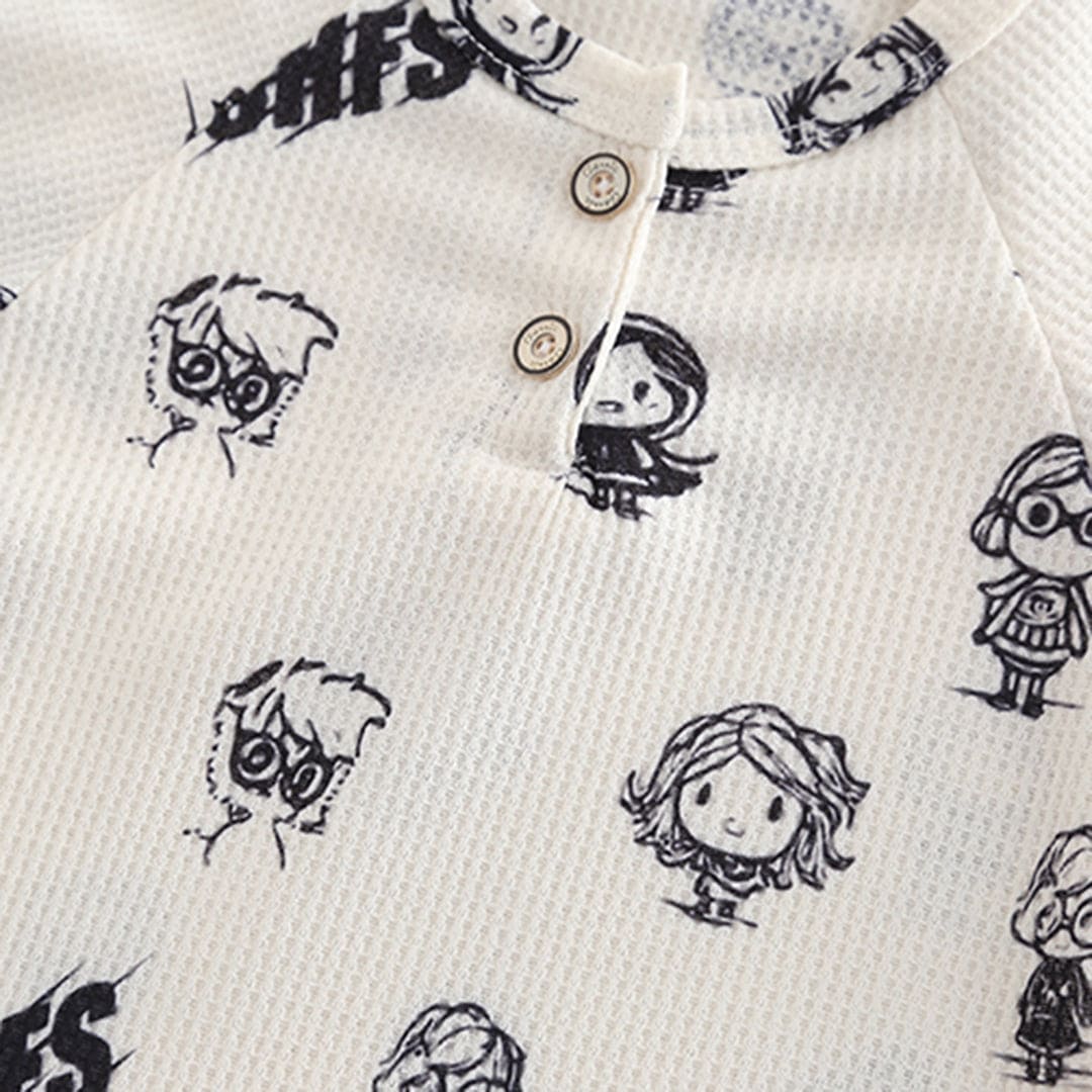 Boys White Cartoon Print T-shirt with Shorts Set Sets