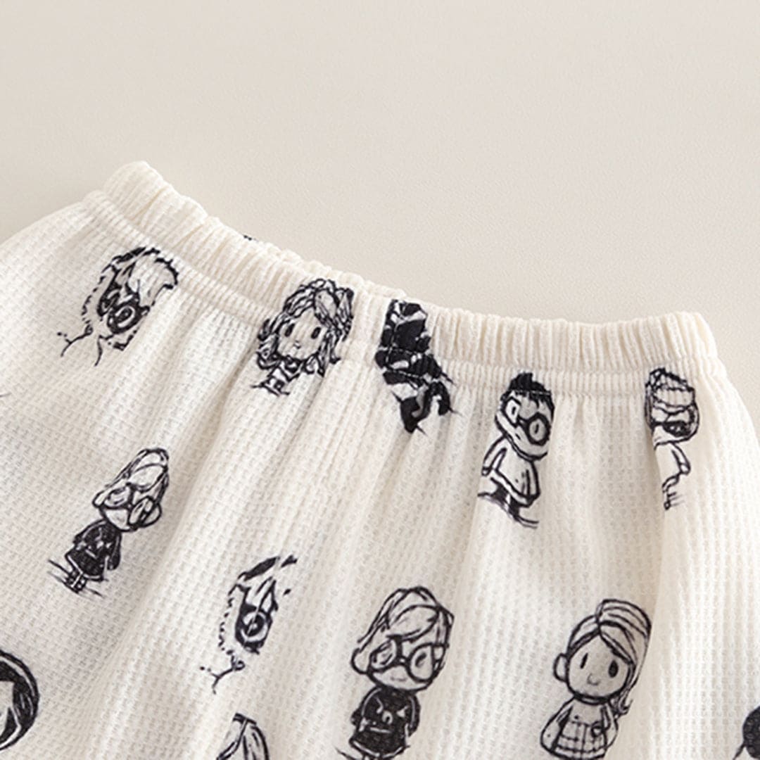 Boys White Cartoon Print T-shirt with Shorts Set Sets