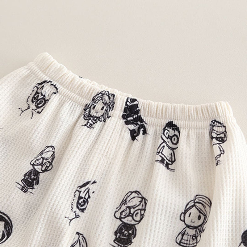 Boys White Cartoon Print T-shirt with Shorts Set Sets
