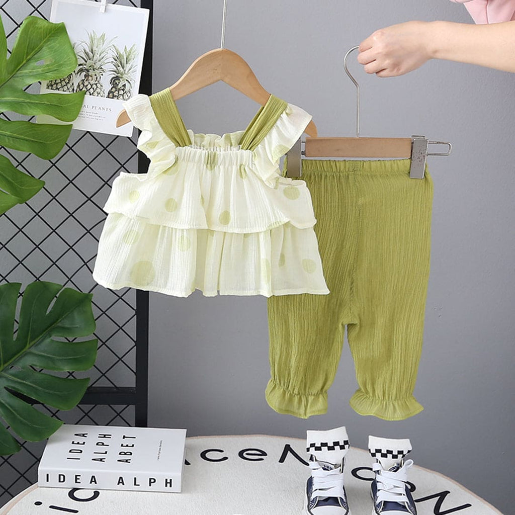 Girls Green Printed Top with Pants Set Sets Green 1-2 Y