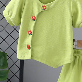 Girls Green Short Sleeves Top with Shorts Set Sets