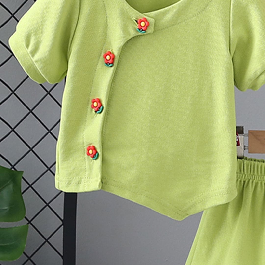 Girls Green Short Sleeves Top with Shorts Set Sets