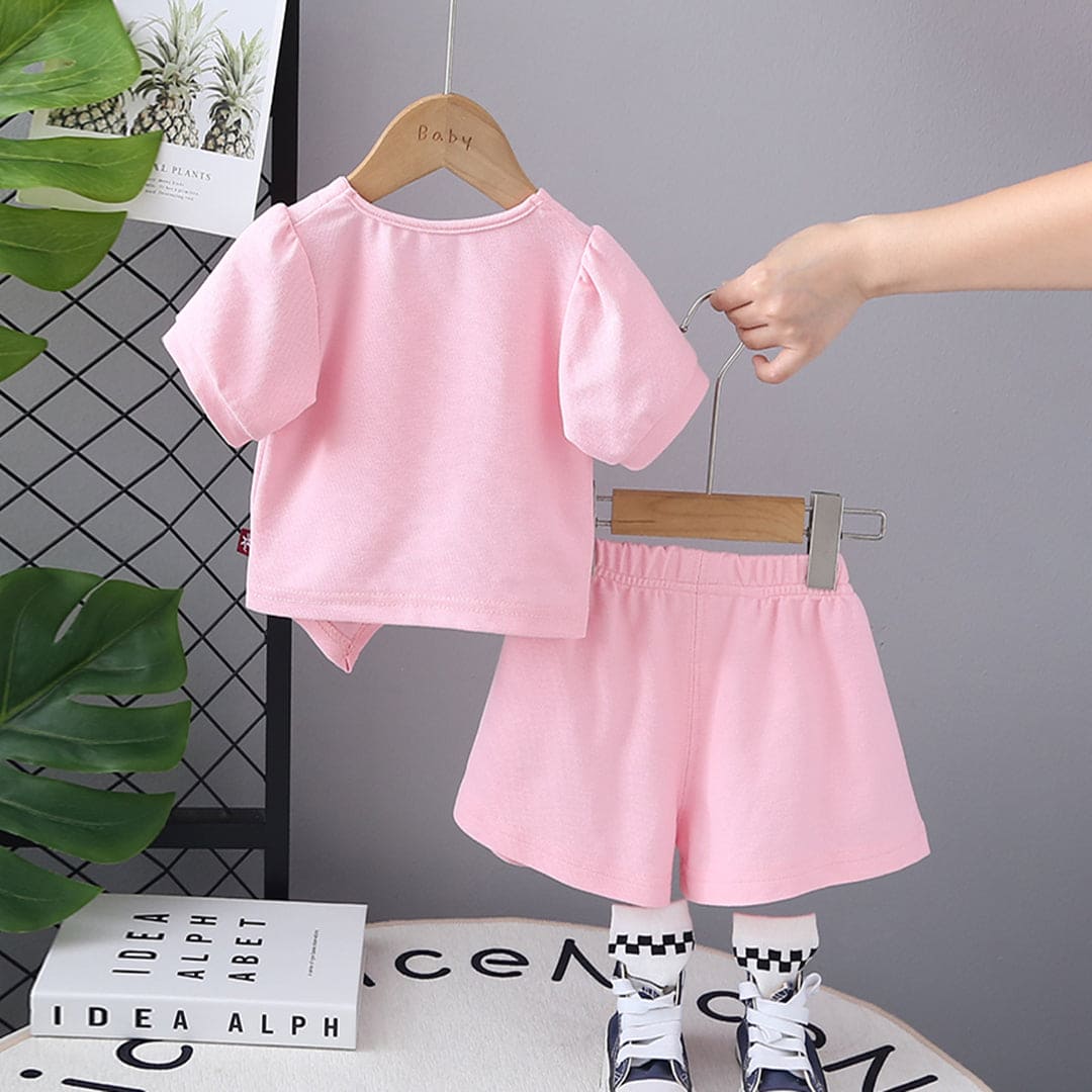 Girls Pink Short Sleeves Top with Shorts Set Sets