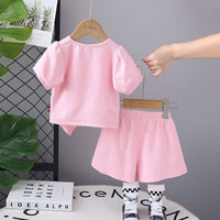 Girls Pink Short Sleeves Top with Shorts Set Sets