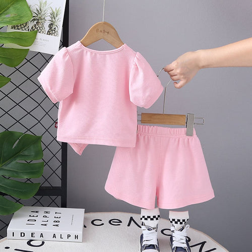 Girls Pink Short Sleeves Top with Shorts Set Sets
