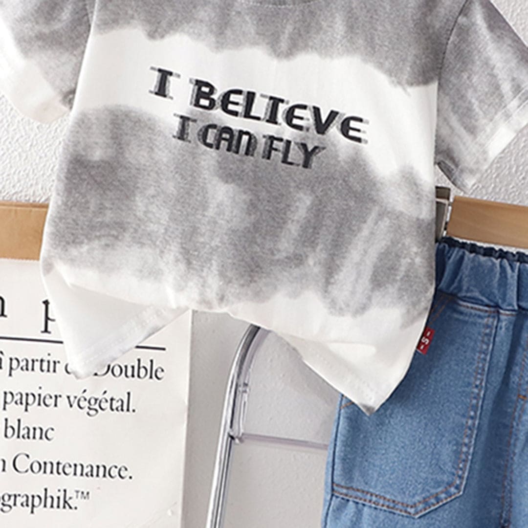Boys Grey Tie & Dye Short Sleeves T-shirt with Shorts Set Sets