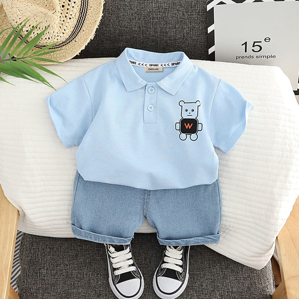 Boys Light Blue Short Sleeves T-shirt with Shorts Set Sets Blue 1-2 Y