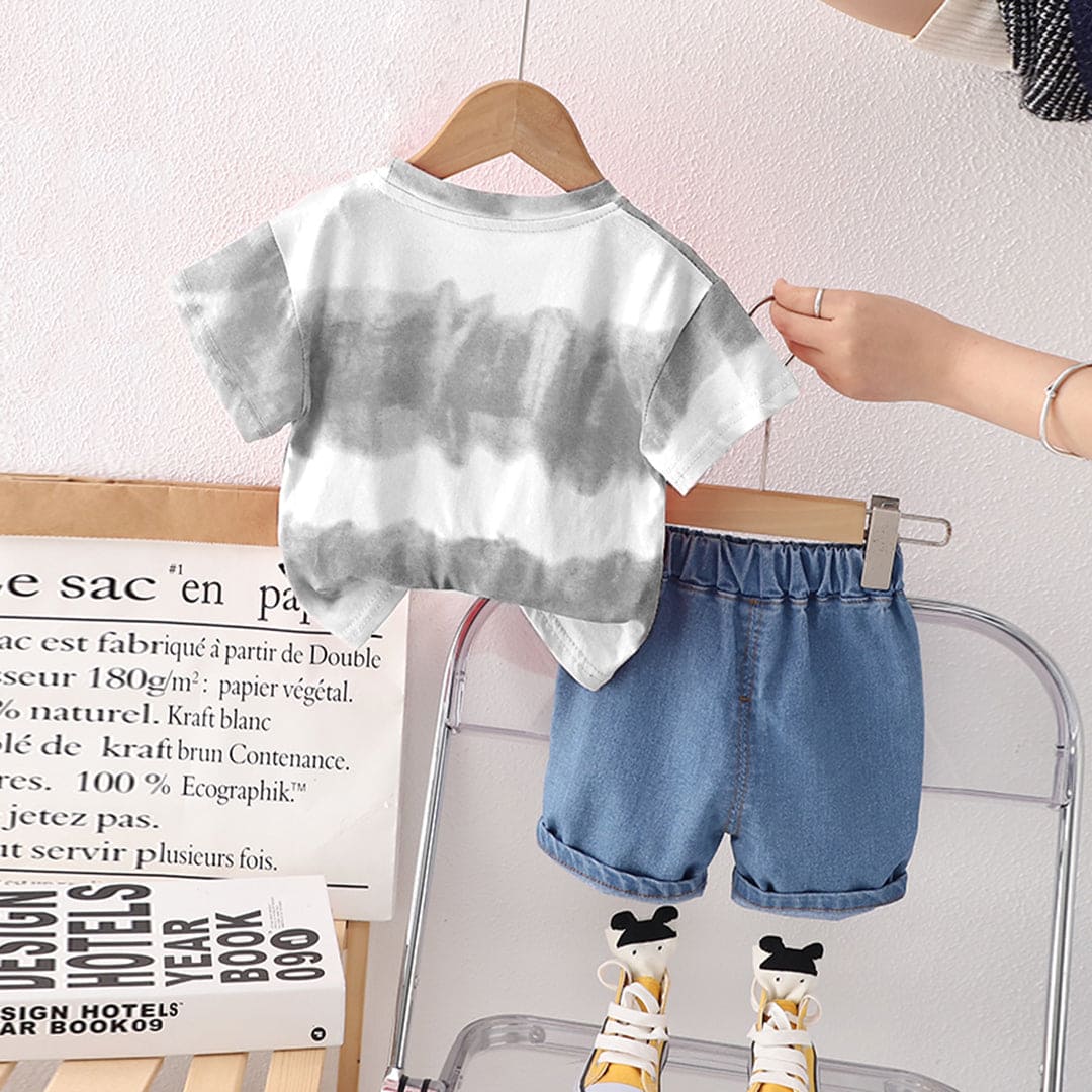 Boys Grey Tie & Dye Short Sleeves T-shirt with Shorts Set Sets