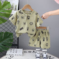 Boys Green Cartoon Printed Short Sleeves T-shirt with Shorts Set Sets Green 1-2 Y
