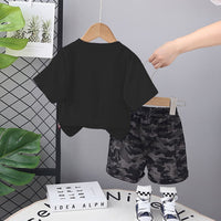 Boys Black T-shirt With Camouflage Print Shorts Set Sets