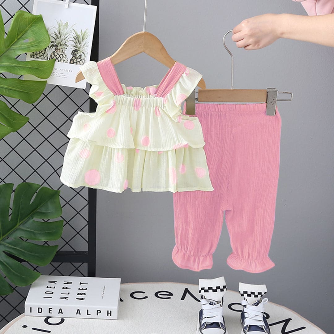 Girls Pink Printed Top with Pants Set Sets