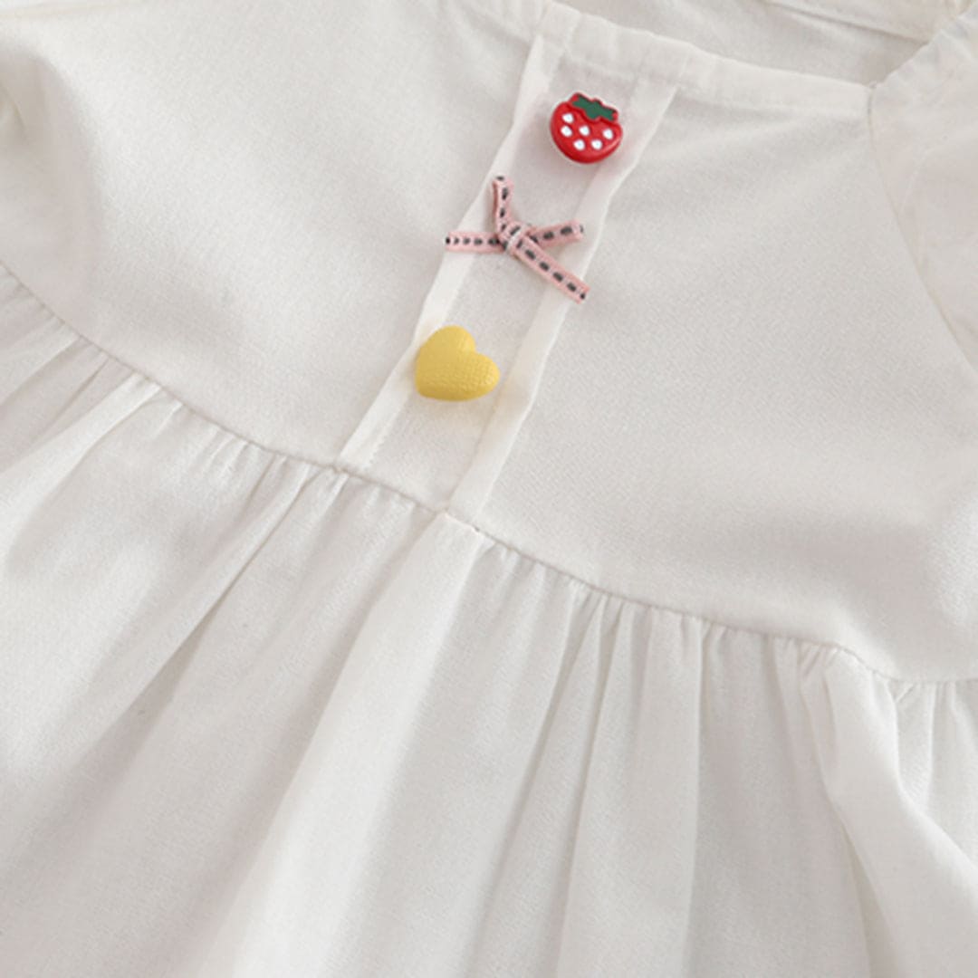 Girls White Puff Sleeves Top with Pants Set Sets