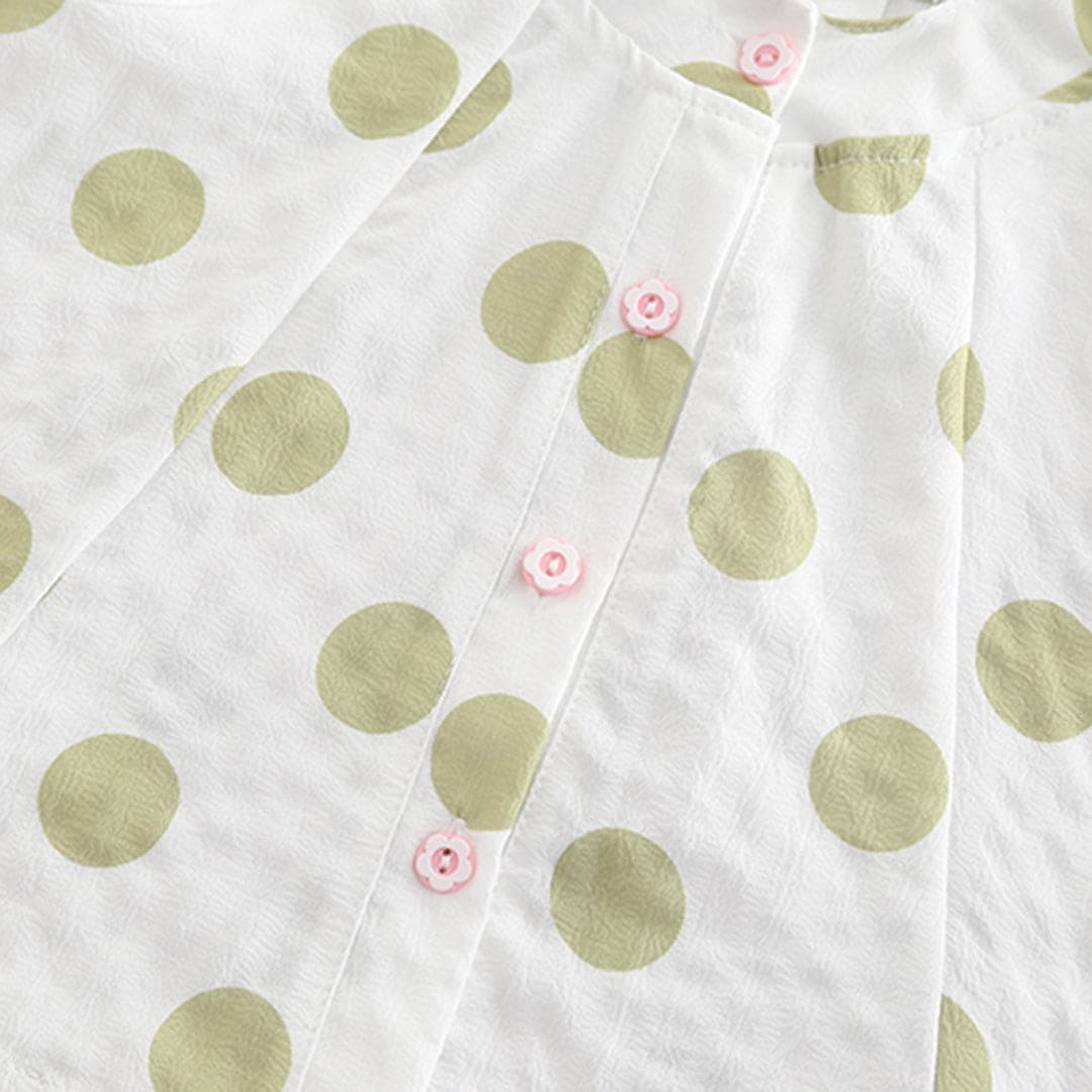 Girls Green Polka Dot Printed Top with Pants Set Sets