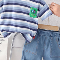 Boys Blue Stripes Short Sleeves T-shirt with Shorts Set Sets