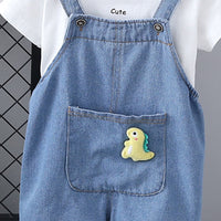 Boys White Short Sleeves T-shirt with Dungaree Set Sets