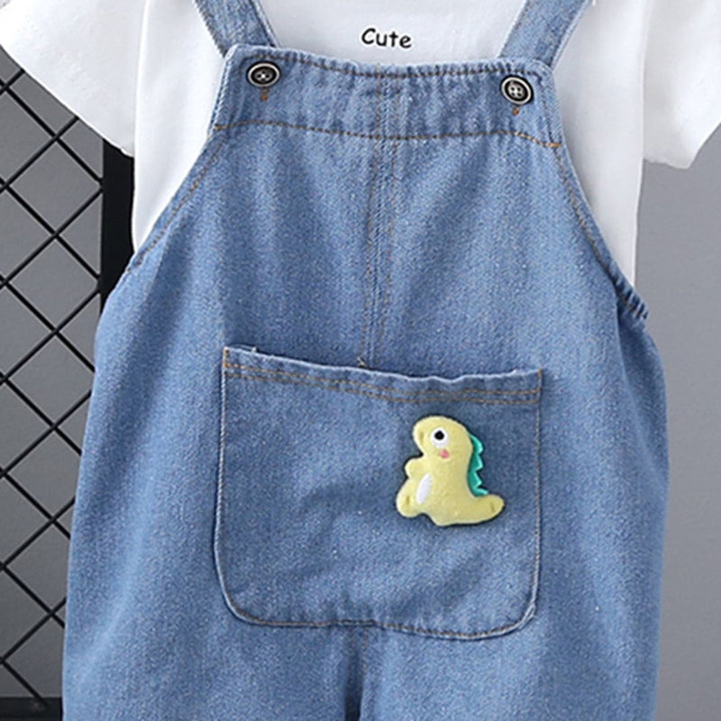 Boys White Short Sleeves T-shirt with Dungaree Set Sets