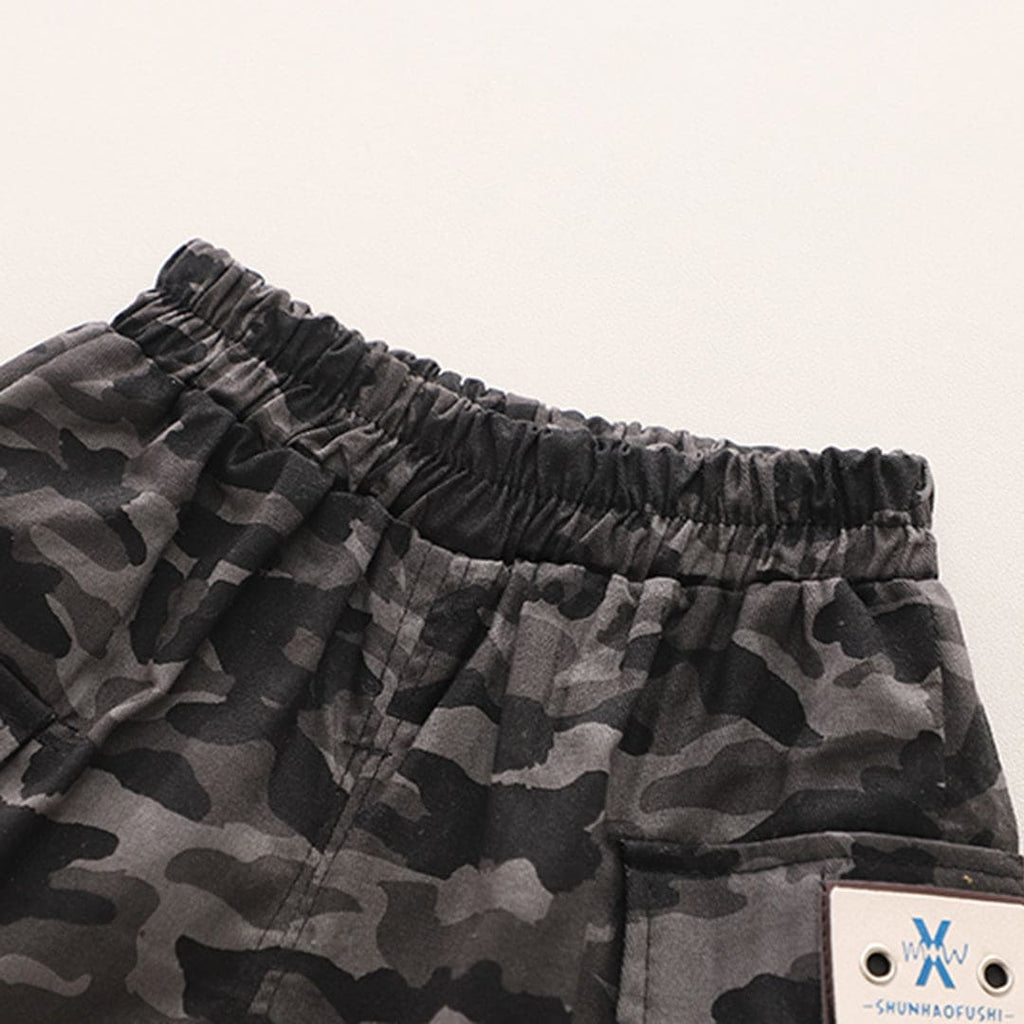 Boys Black T-shirt With Camouflage Print Shorts Set Sets
