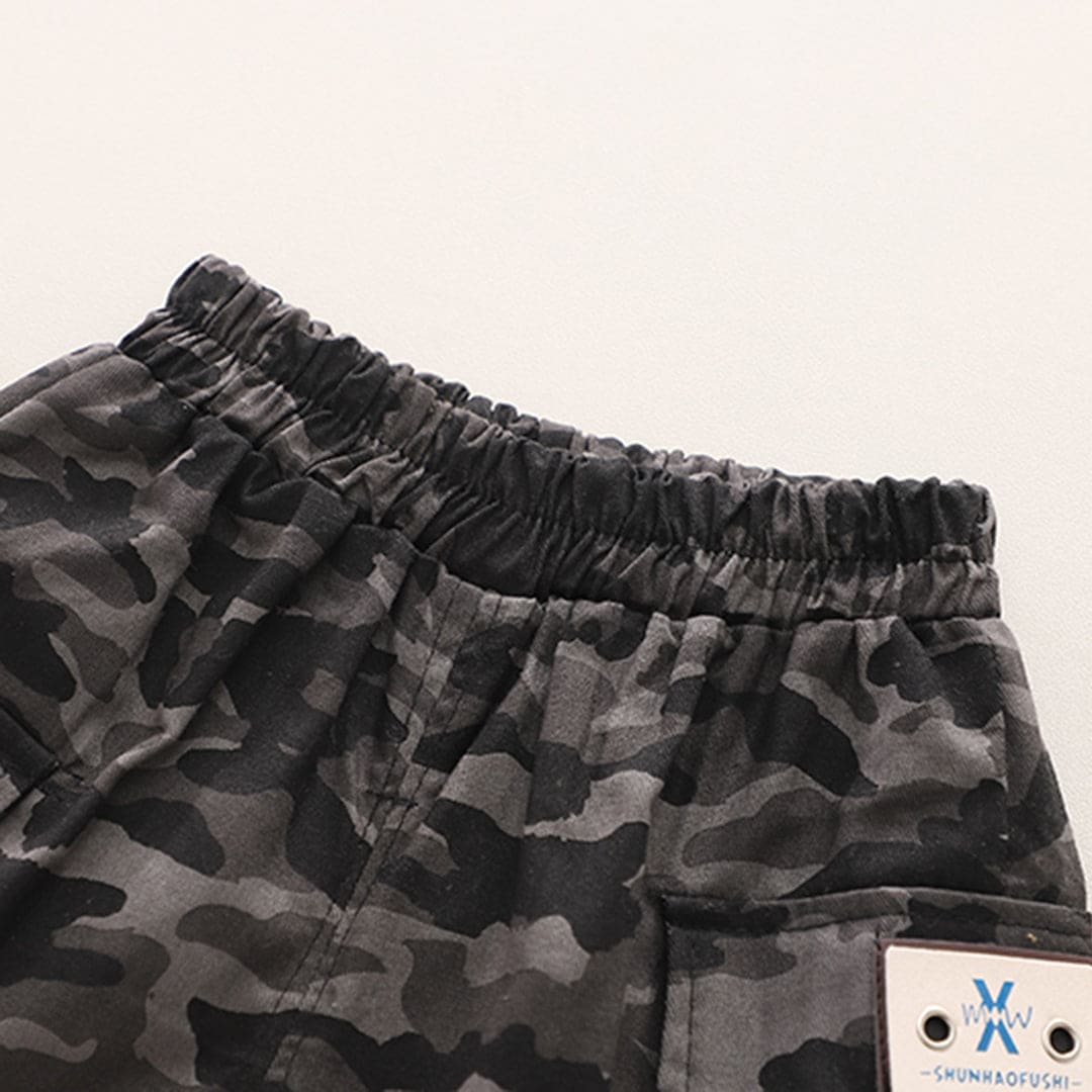 Boys Black T-shirt With Camouflage Print Shorts Set Sets