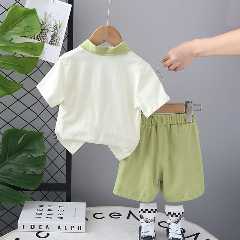 Boys Green Lion Printed Short Sleeves T-shirt with Shorts Set Sets