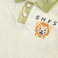 Boys Green Lion Printed Short Sleeves T-shirt with Shorts Set Sets