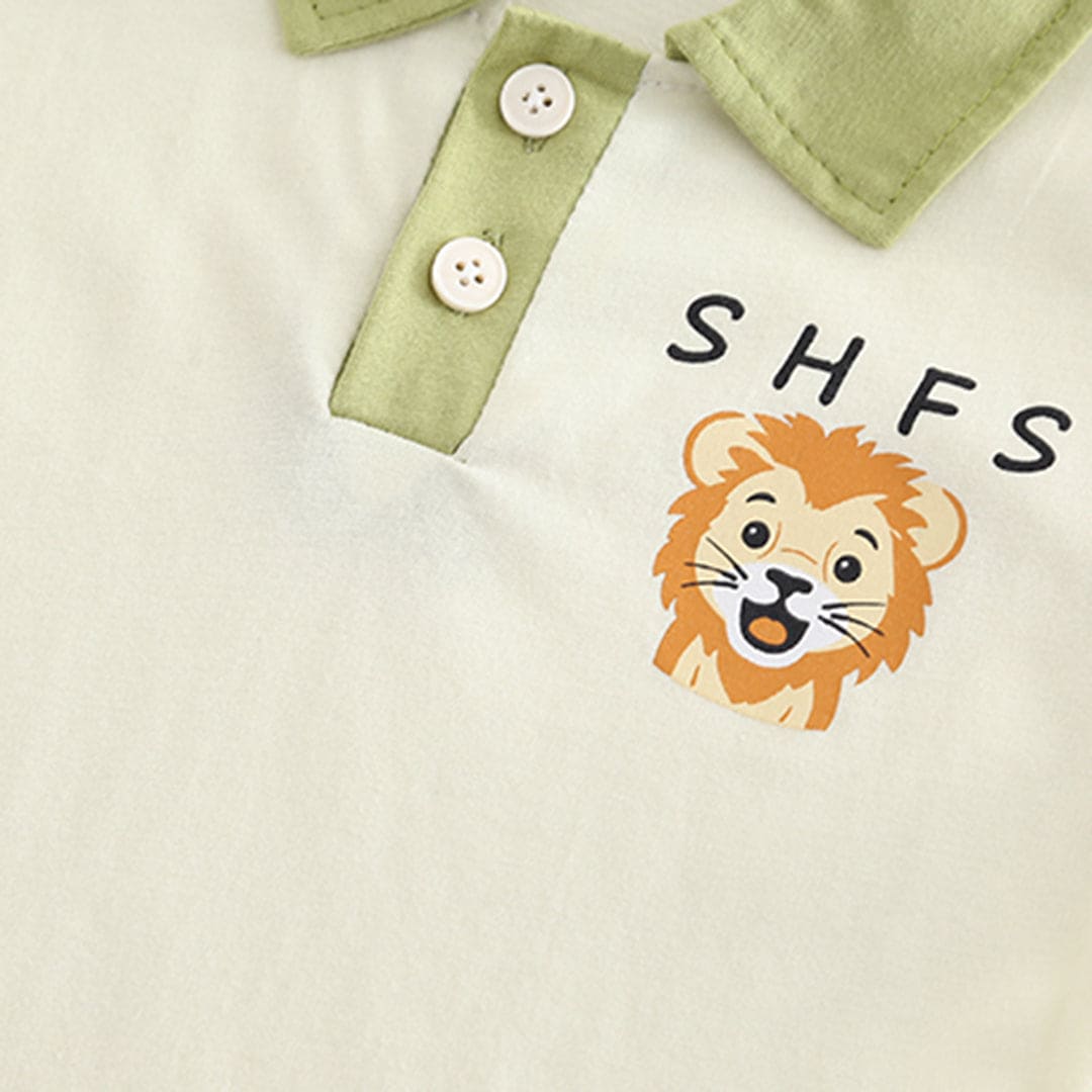 Boys Green Lion Printed Short Sleeves T-shirt with Shorts Set Sets