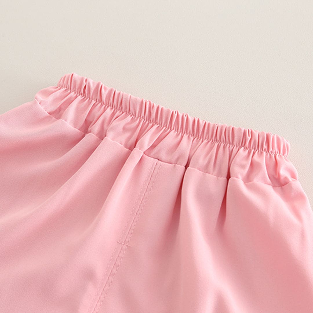 Girls Pink Printed Puff Sleeves Top with Shorts Set Sets