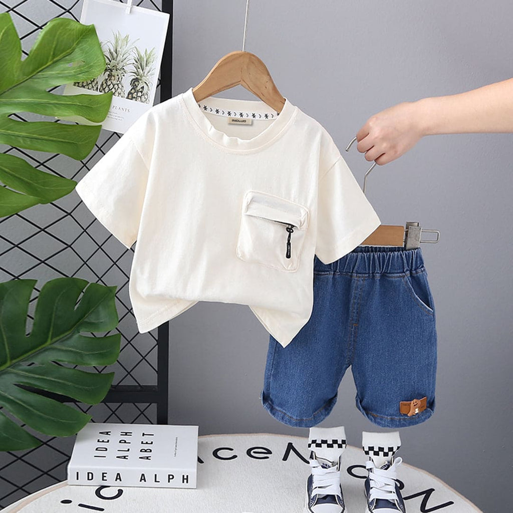 Boys Off White Short Sleeves T-shirt with Shorts Set Sets Off White 1-2 Y