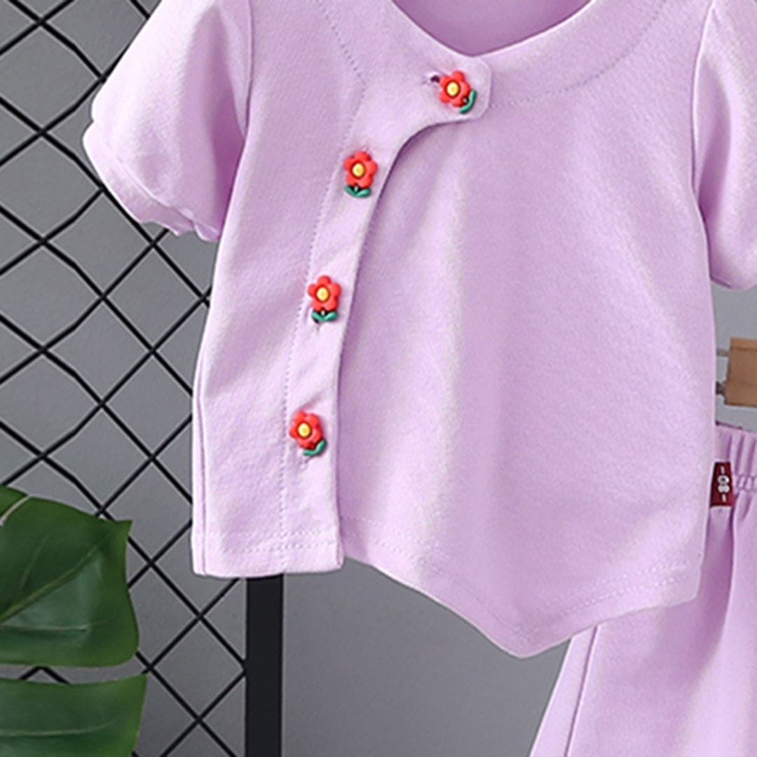 Girls Purple Short Sleeves Top with Shorts Set Sets