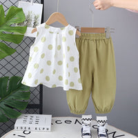 Girls Green Polka Dot Printed Top with Pants Set Sets Green 1-2 Y