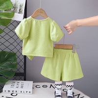 Girls Green Short Sleeves Top with Shorts Set Sets