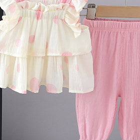 Girls Pink Printed Top with Pants Set Sets