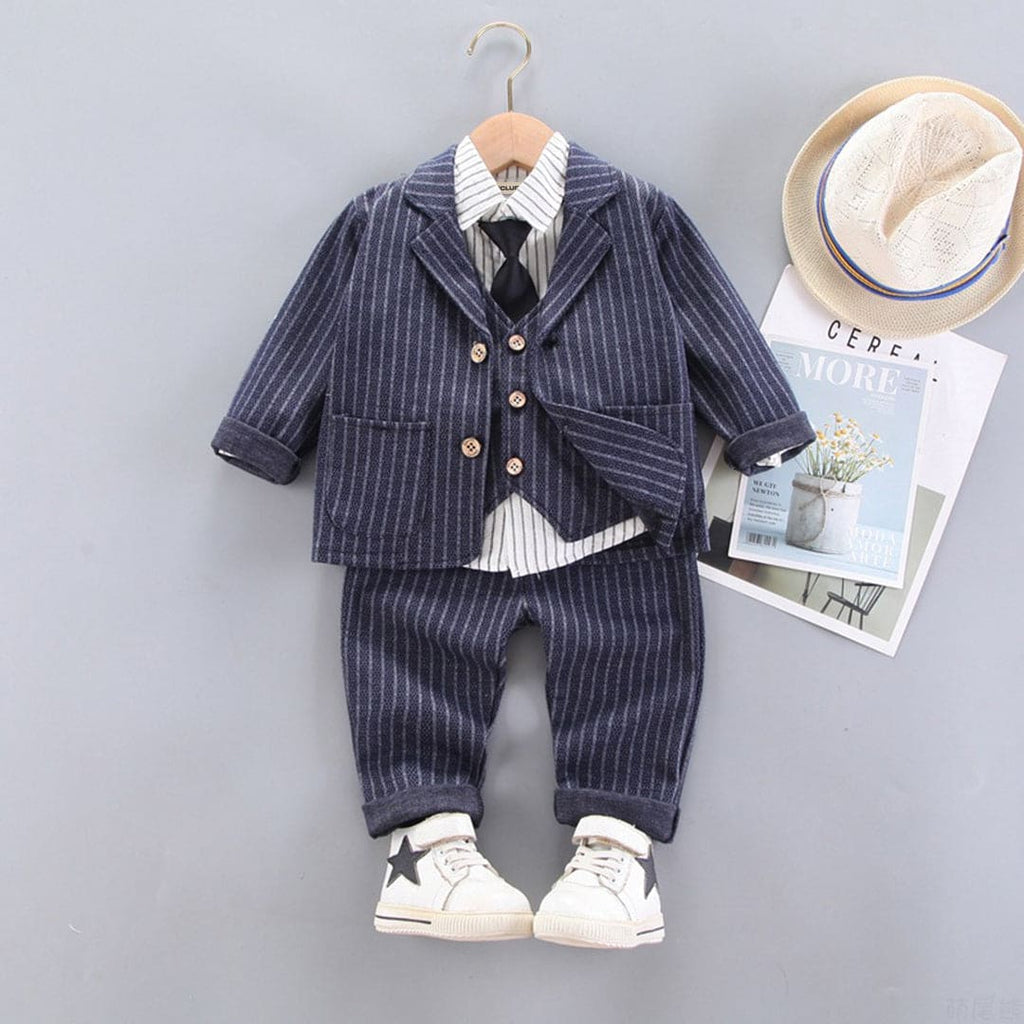 Boys Navy Blue Piece Coat Set with Waistcoat & Trouser Sets Blue 1-2 Y