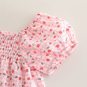 Girls Pink Printed Puff Sleeves Top with Shorts Set Sets