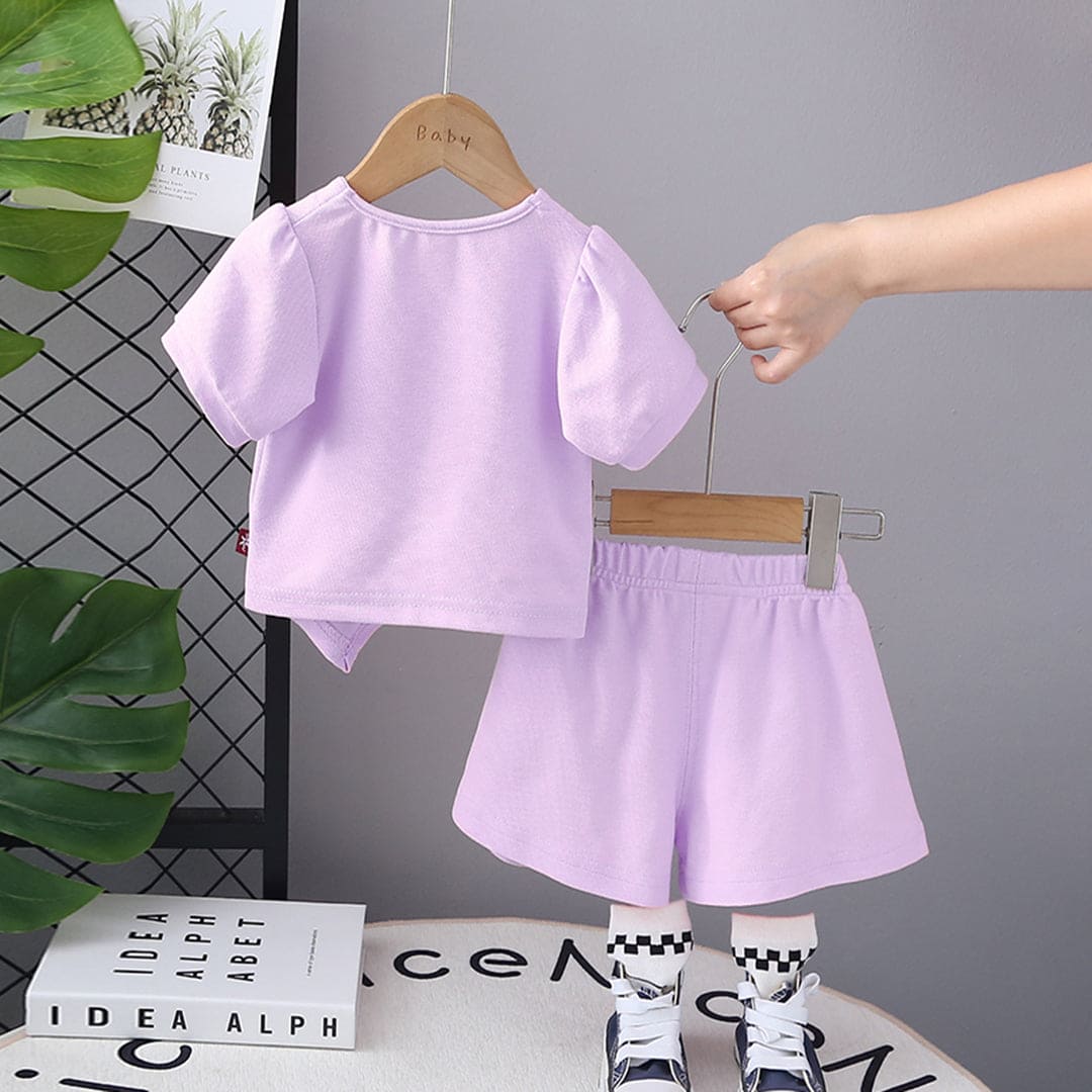 Girls Purple Short Sleeves Top with Shorts Set Sets