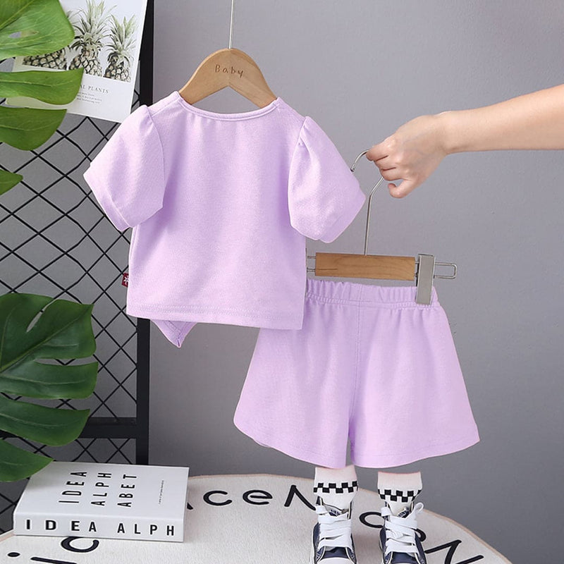 Girls Purple Short Sleeves Top with Shorts Set Sets