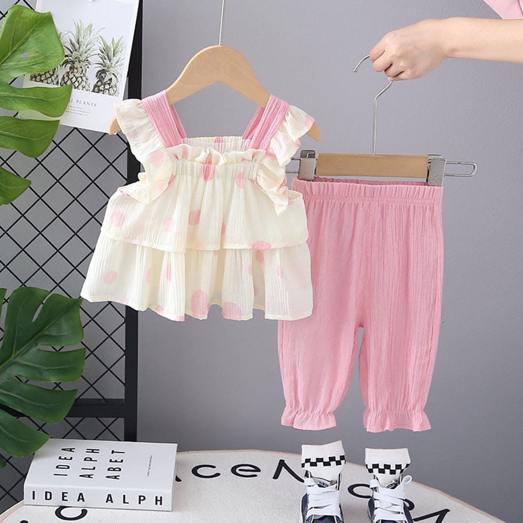 Girls Pink Printed Top with Pants Set Sets Pink 1-2 Y