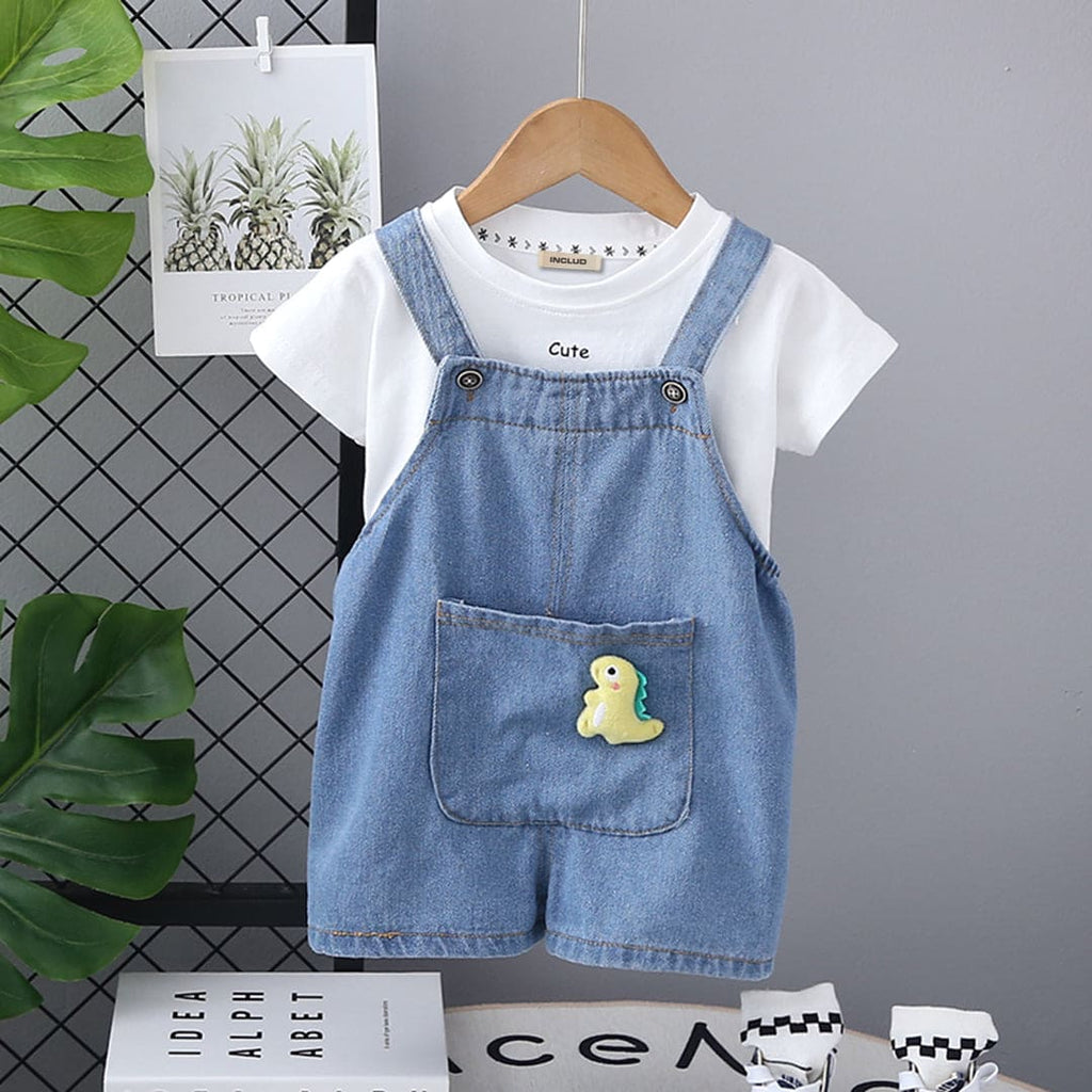 Boys White Short Sleeves T-shirt with Dungaree Set Sets White 1-2 Y