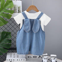Boys White Short Sleeves T-shirt with Dungaree Set Sets