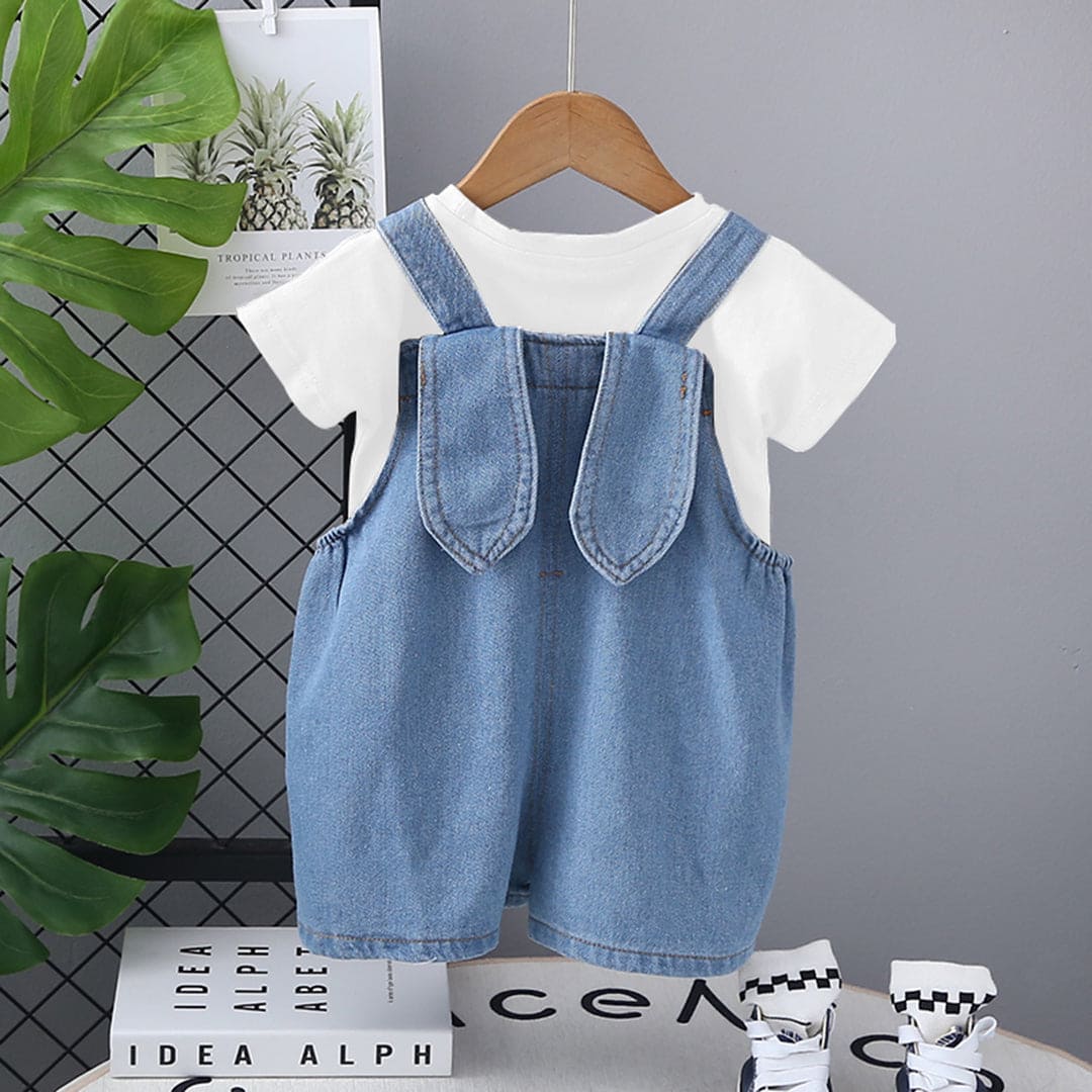 Boys White Short Sleeves T-shirt with Dungaree Set Sets