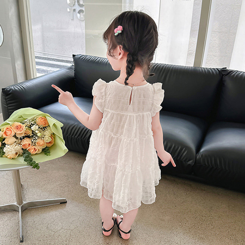 Girls Off-White Flared Sleeves Tiered Dress Casual Dresses White 1-2 Y 